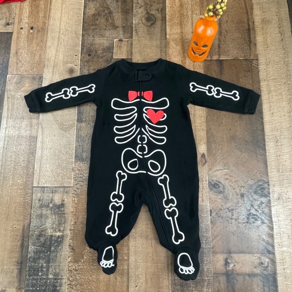 White Skeleton Black One Piece Footie